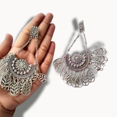Silver Oxidised Round Jhumka Earrings
